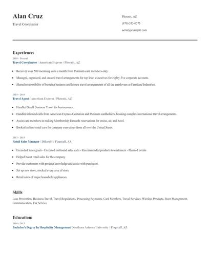 Travel Coordinator Resume