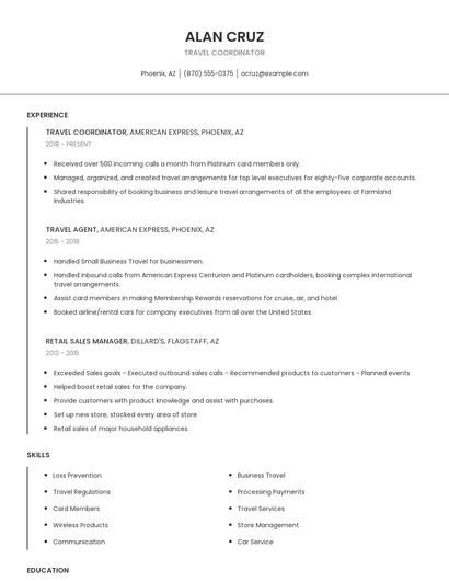 Travel Coordinator Resume