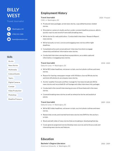 Travel Journalist Resume