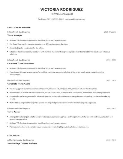 Travel Manager Resume