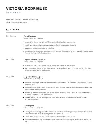 Travel Manager Resume