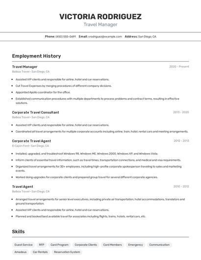 Travel Manager Resume