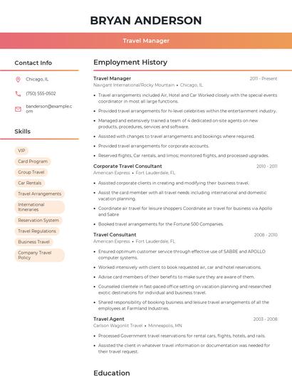 Travel Manager Resume