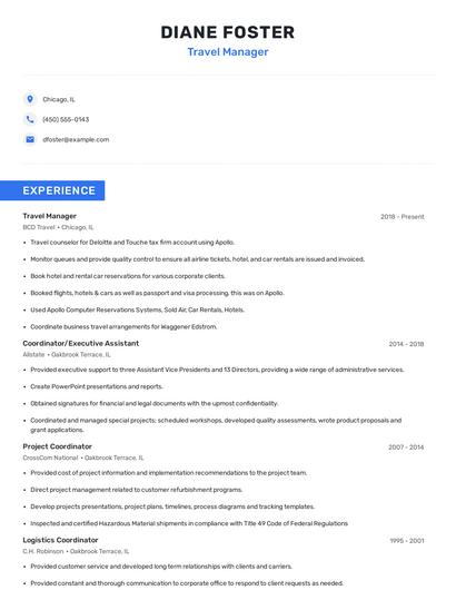 Travel Manager Resume