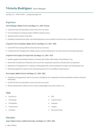 Travel Manager Resume