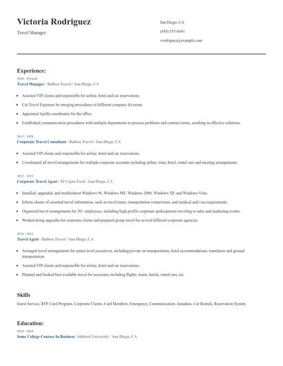 Travel Manager Resume