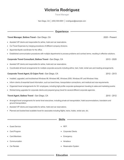 Travel Manager Resume