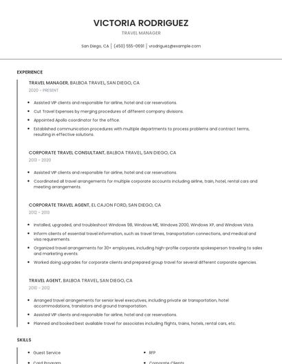 Travel Manager Resume