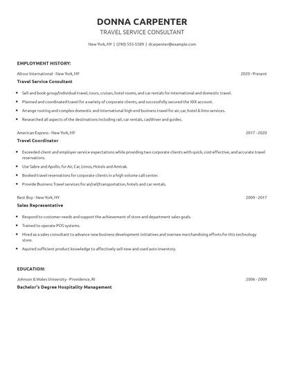 Travel Service Consultant Resume