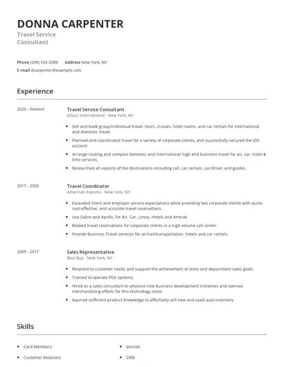 Travel Service Consultant Resume