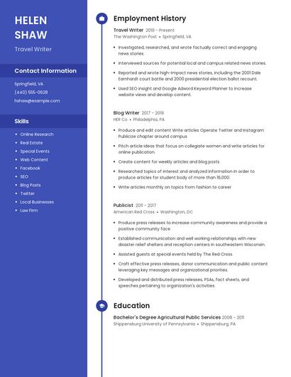 Travel Writer Resume