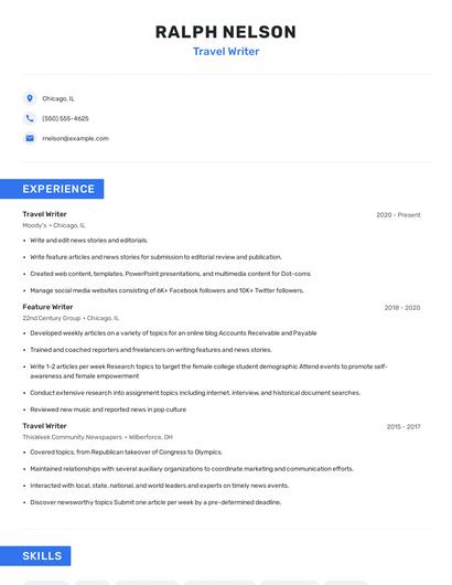 Travel Writer Resume