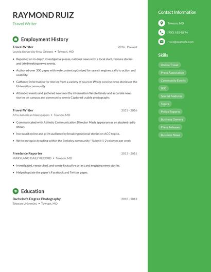 Travel Writer Resume