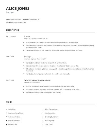 Traveler Resume