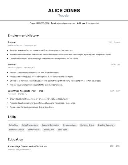 Traveler Resume