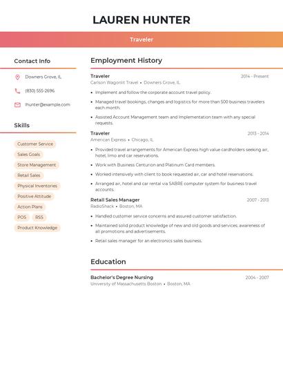 Traveler Resume