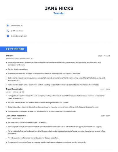 Traveler Resume