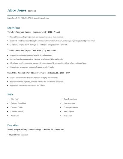 Traveler Resume