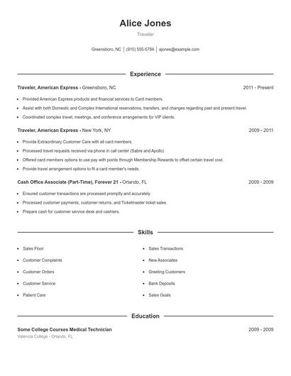 Traveler Resume