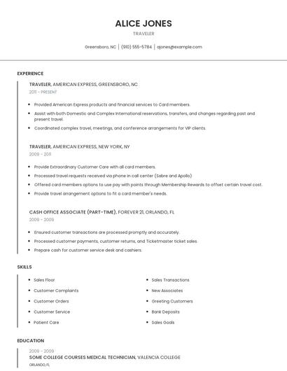 Traveler Resume