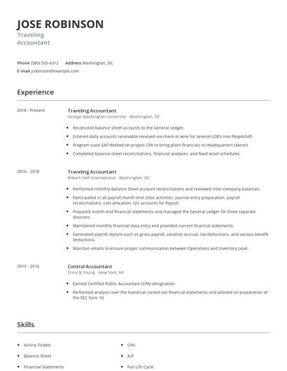 Traveling Accountant Resume