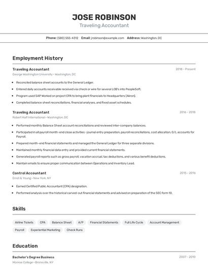 Traveling Accountant Resume
