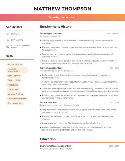 Traveling Accountant Resume