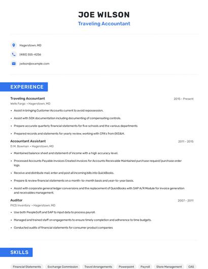 Traveling Accountant Resume
