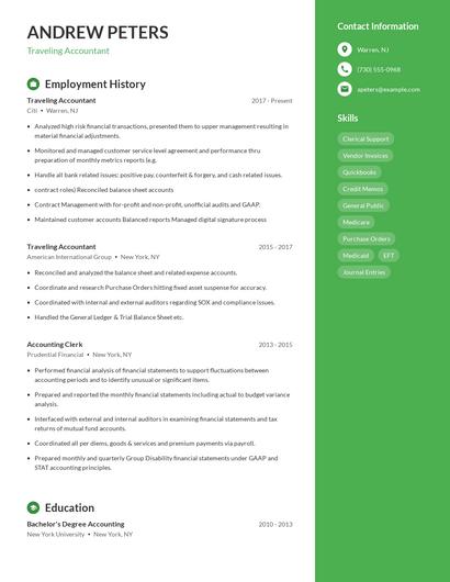 Traveling Accountant Resume