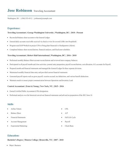 Traveling Accountant Resume