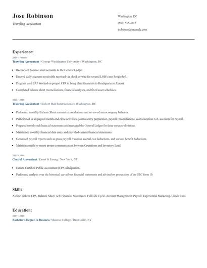 Traveling Accountant Resume