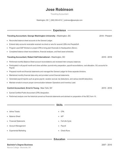 Traveling Accountant Resume