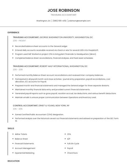 Traveling Accountant Resume