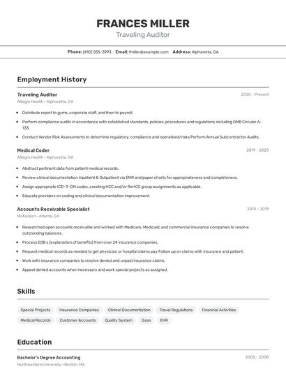 Traveling Auditor Resume