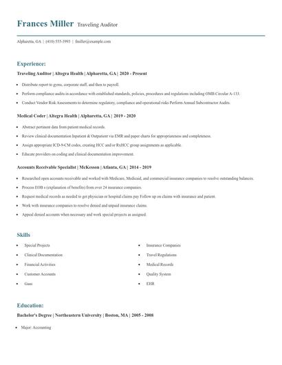 Traveling Auditor Resume