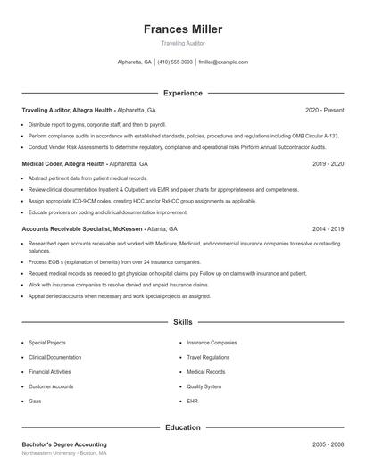 Traveling Auditor Resume