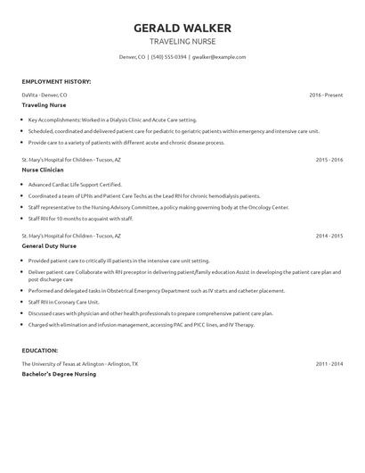Traveling Nurse Resume