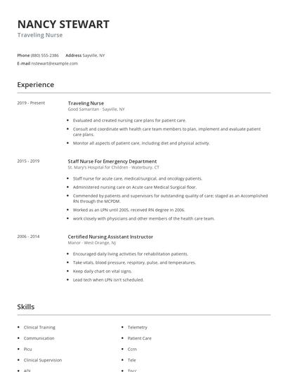 Traveling Nurse Resume