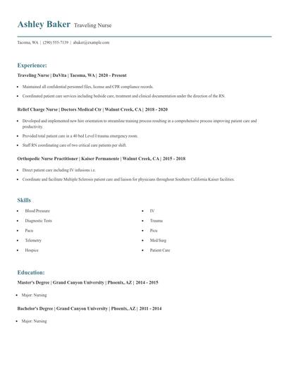 Traveling Nurse Resume