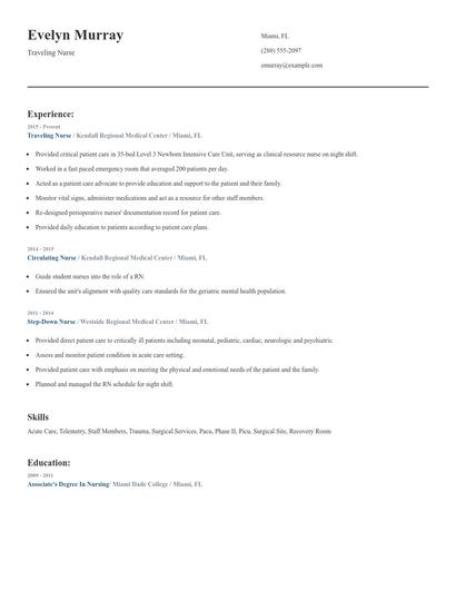 Traveling Nurse Resume