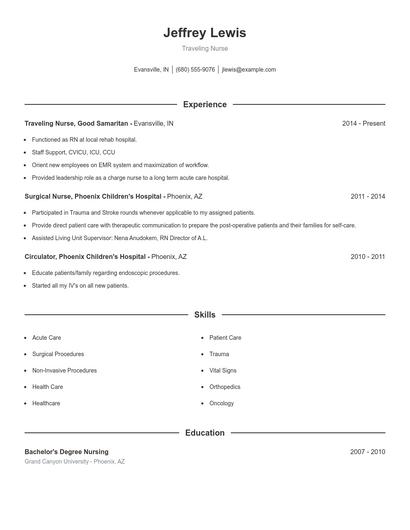 Traveling Nurse Resume