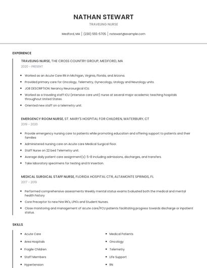 Traveling Nurse Resume