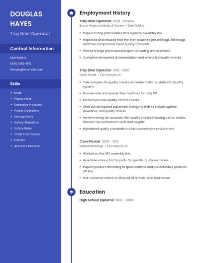 Tray Drier Operator Resume