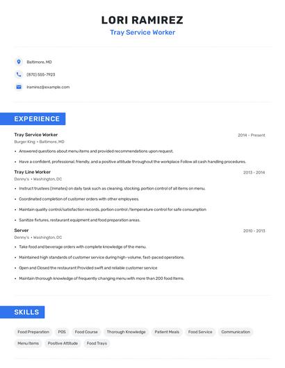 Tray Service Worker Resume