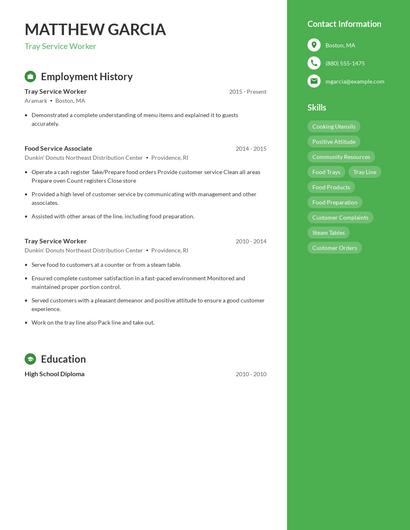Tray Service Worker Resume