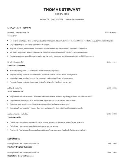 Treasurer Resume