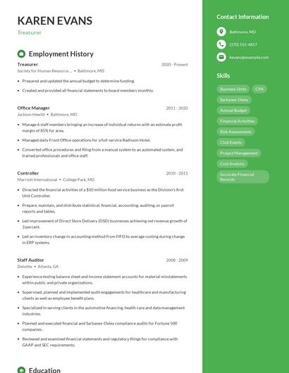 Treasurer Resume