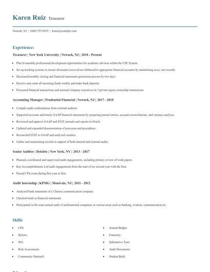 Treasurer Resume