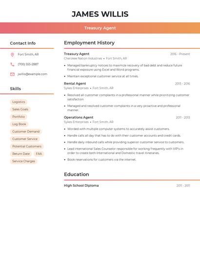 Treasury Agent Resume