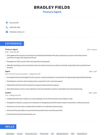 Treasury Agent Resume